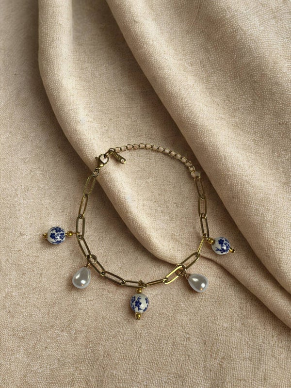 Schakelarmband Blauw Delfs (Handgeschilderd)