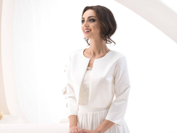 handgefertigter Brautbolero aus Satin Jäckchen weiß - schlicht und edel