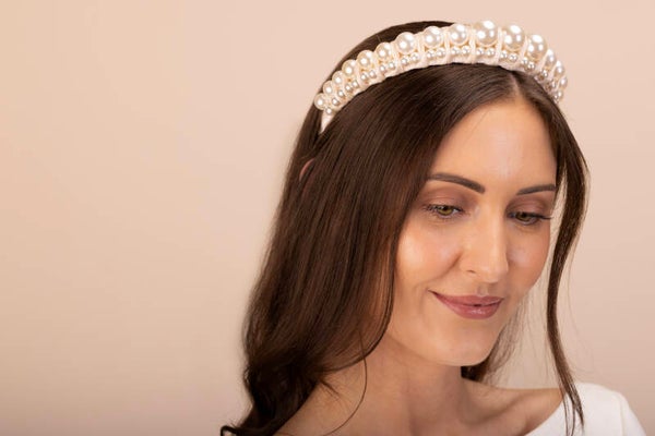 Braut Haarschmuck Haarreifen blush mit Perlen