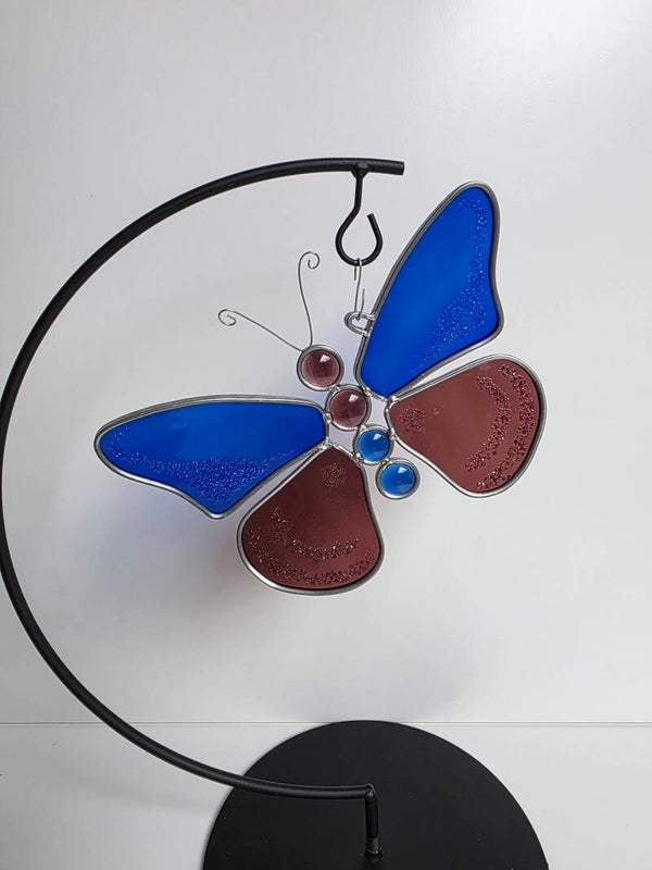 Vlinder blauw en oud roze 3D met fuse vleugels