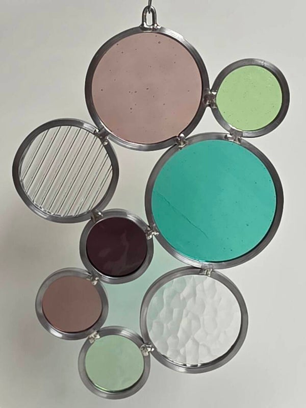 Rondjes Modern Art in oud roze, groen en clear glas
