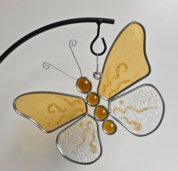 Vlinder licht amber en clear glas met structuur 3D met fuse vleugels
