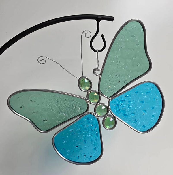 Vlinder aqua groen en hemels blauw 3D met fuse vleugels