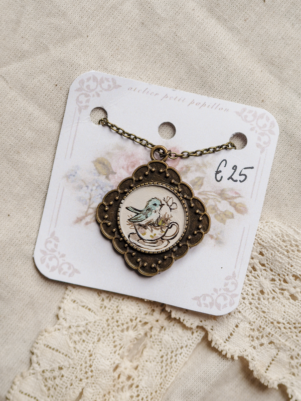'Tea Birdie' ︱Handpainted Necklace