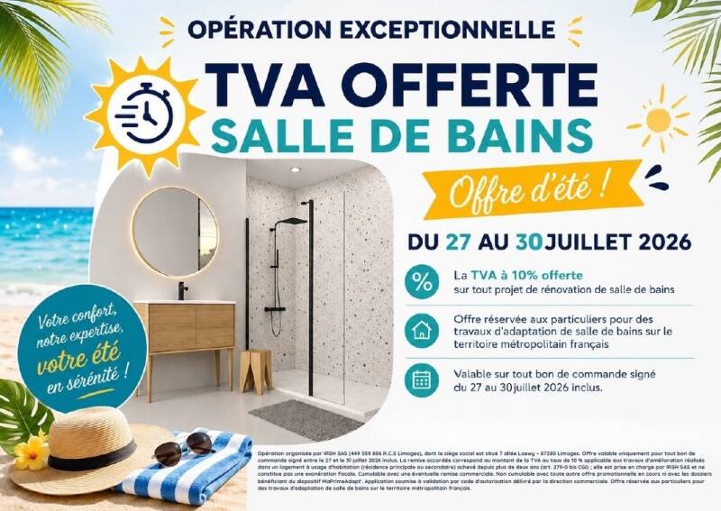 Offre flash " TVA offerte" sur vos travaux de salle de bain !