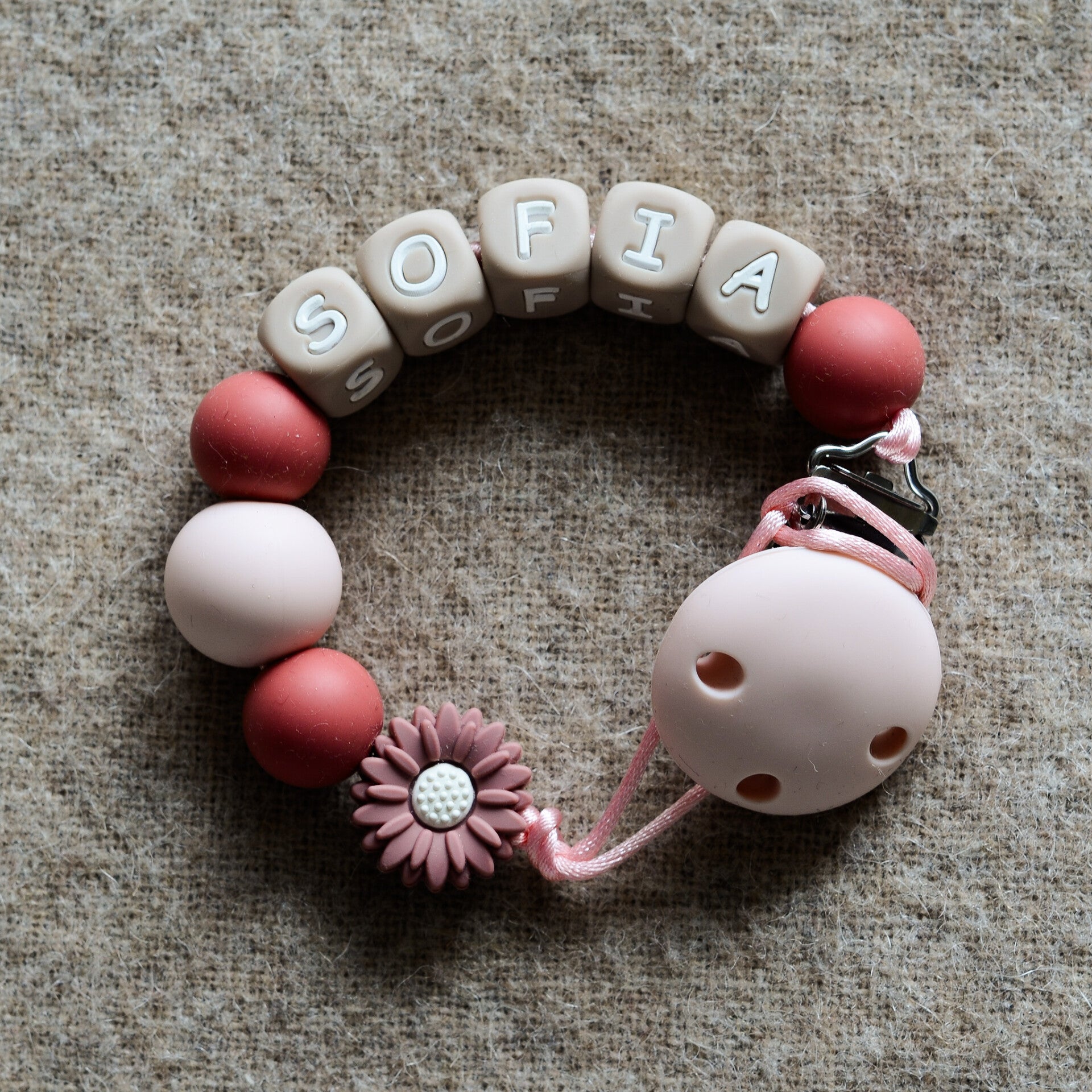 Speenkoord met naam - Roze