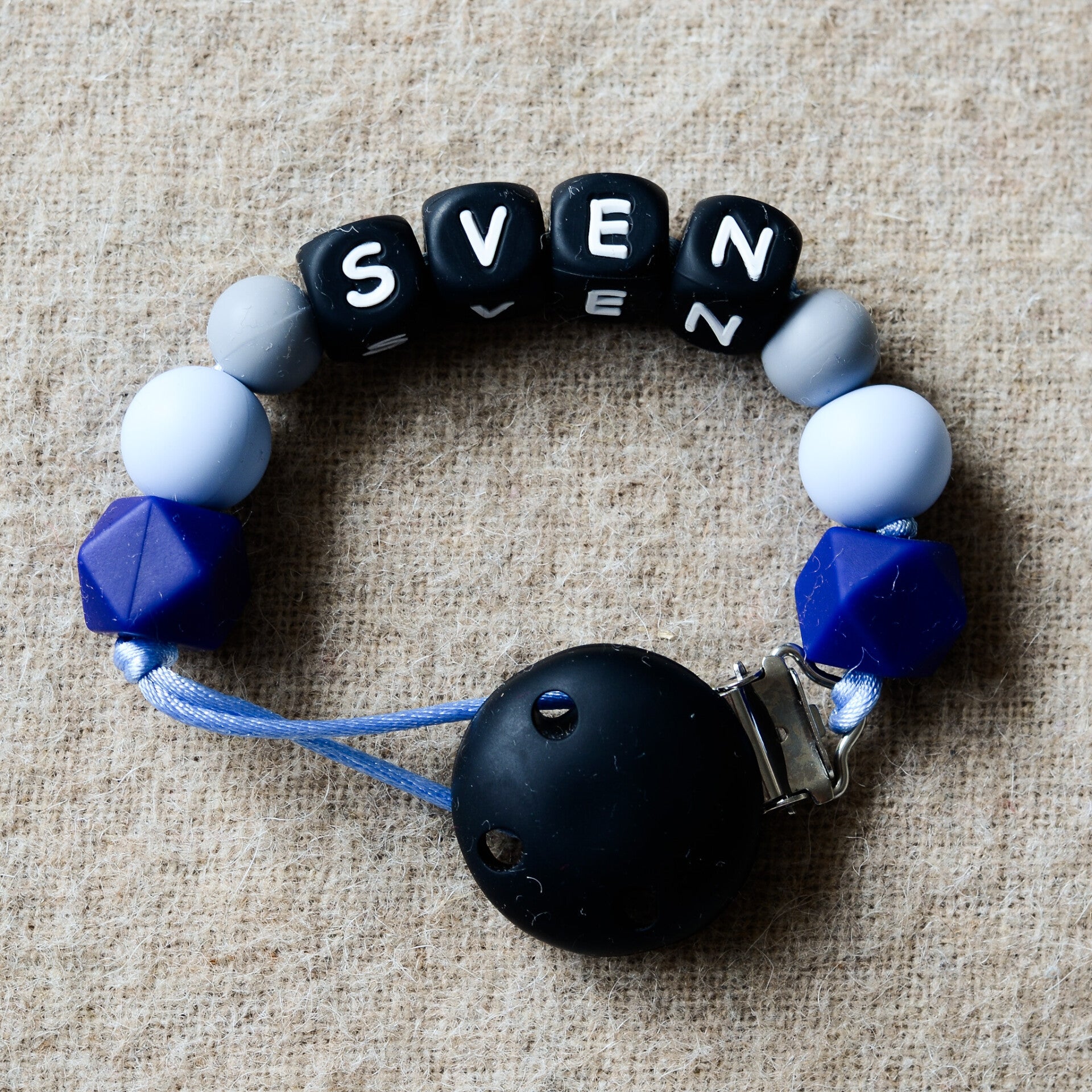 Speenkoord met naam - Blauw | Zwart