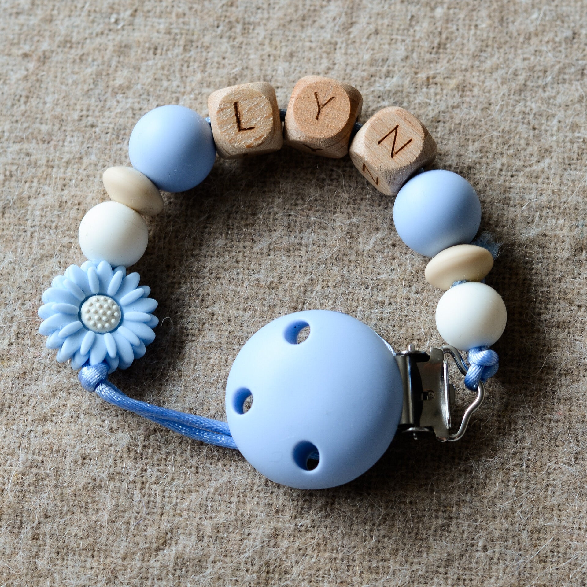 Speenkoord met naam - Lichtblauw