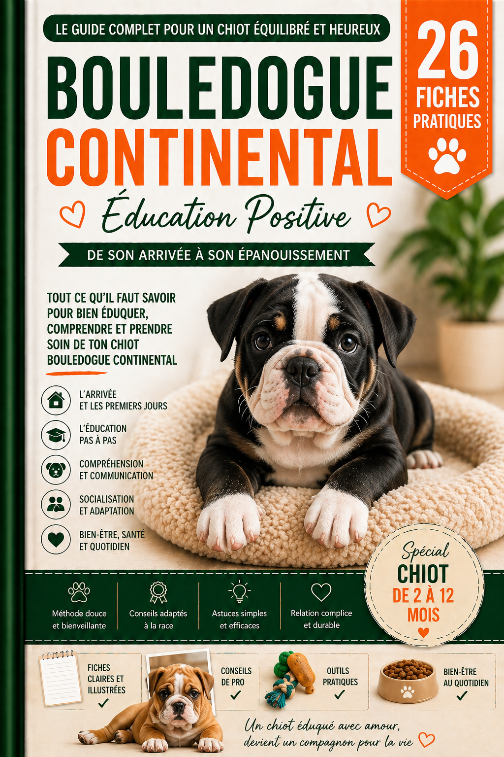 Guide Bouledogue Continental : 26 Fiches pour un Chiot Épanoui (Ebook PDF)