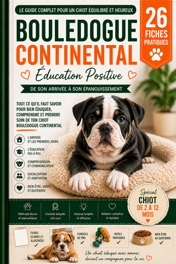 Guide Bouledogue Continental : 26 Fiches pour un Chiot Épanoui (Ebook PDF)
