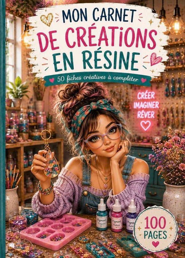 Mon Carnet de Créations en Résine – 50 fiches créatives à compléter (PDF numérique)