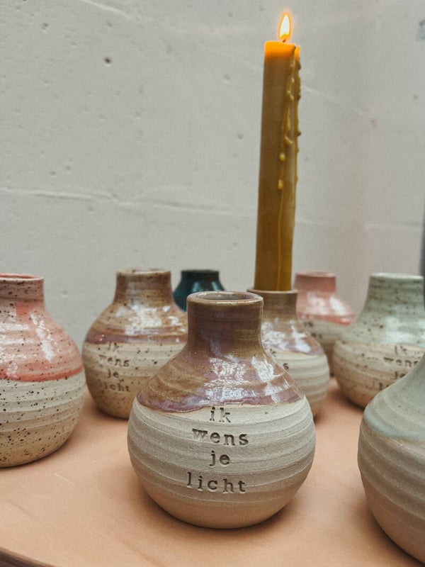 Ik wens je licht - kaarshouder creamy paars