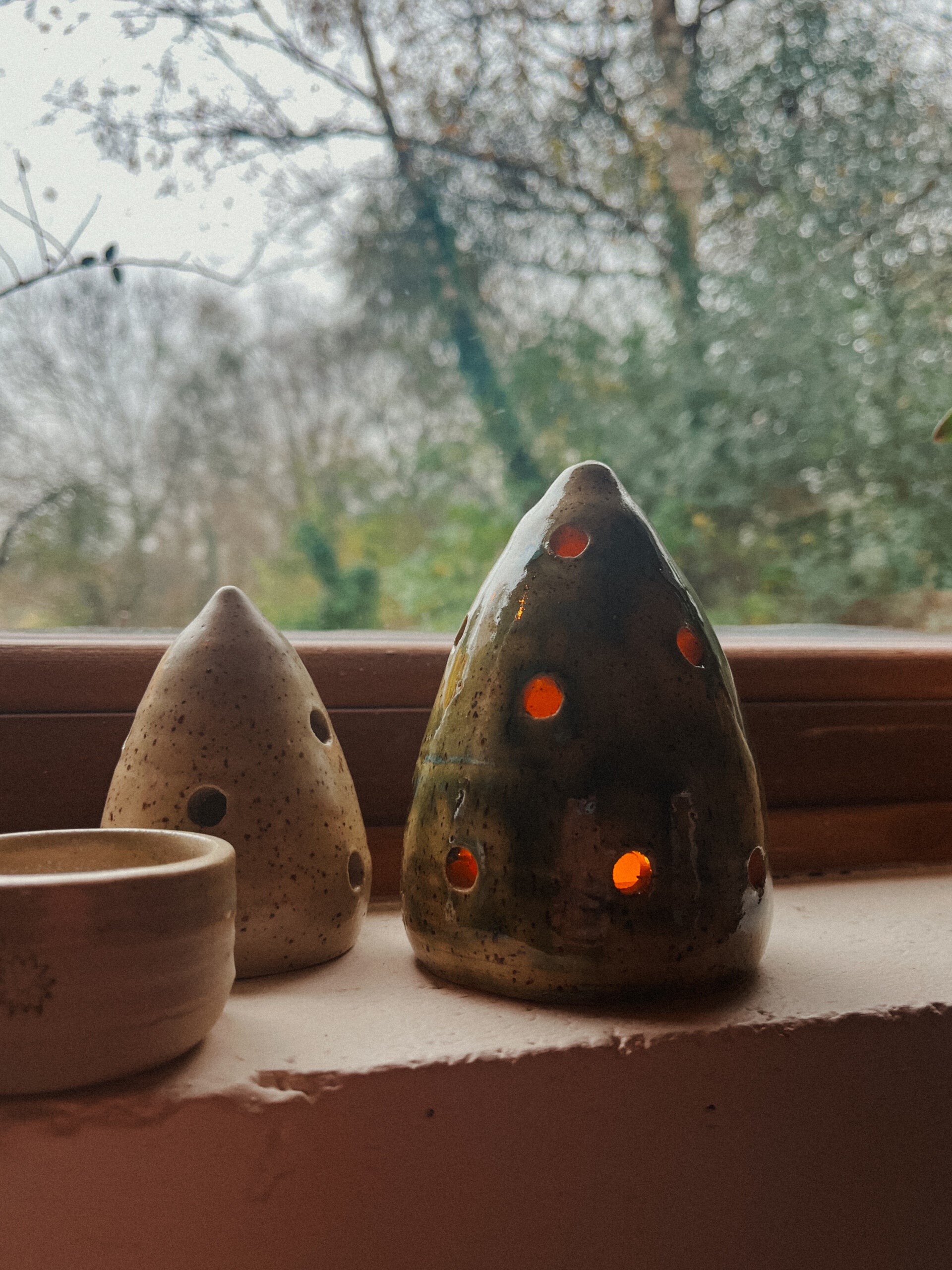 theelichthouder kerstboom - groen of cream