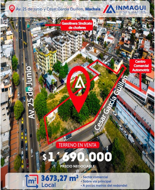 Terreno en venta en Machala, sobre la Av. 25 de Junio