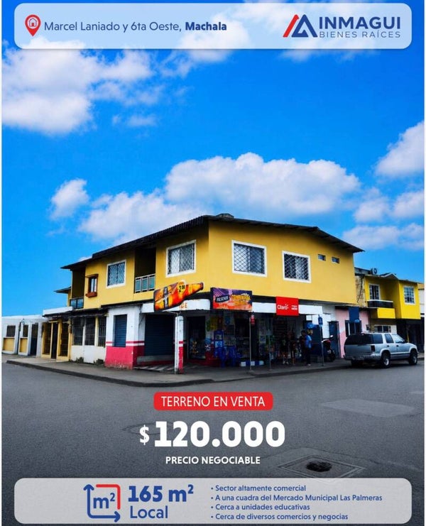 Terreno esquinero en venta en Machala, sobre la Av. Marcel Laniado.