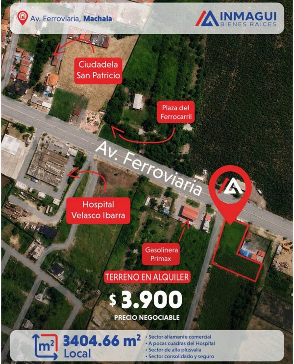 Terreno en alquiler en Machala, sobre la Av. Ferroviaria