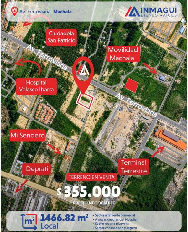 Terreno en venta en Machala, sobre la Av. Ferroviaria