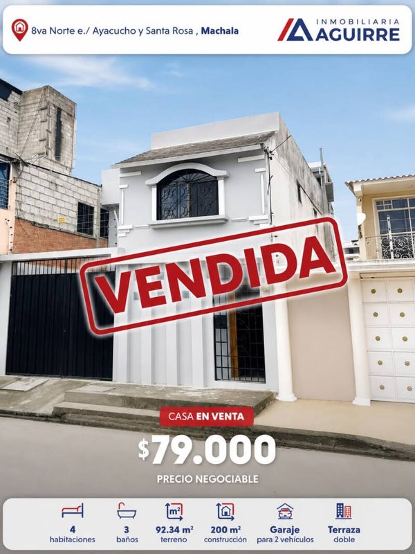 EN VENTA: casa de 2 pisos con terraza en zona céntrica de Machala