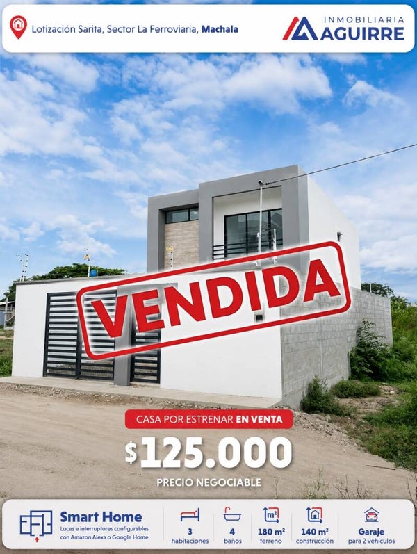 EN VENTA: Casa por estrenar en sector Av. Ferroviaria, Machala