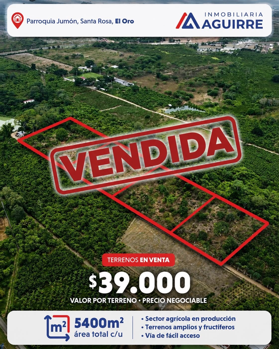 EN VENTA: terrenos altamente fructíferos en Parroquia Jumon, Santa Rosa - El Oro