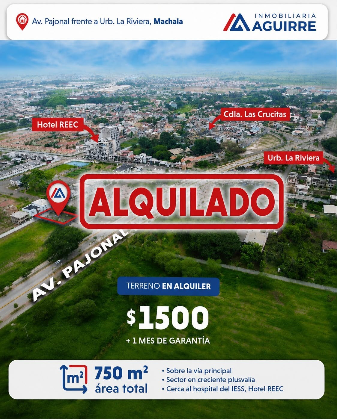 EN ALQUILER: amplio terreno de 750 m2 sobre la Av. Pajonal, frente a Urb La Riviera