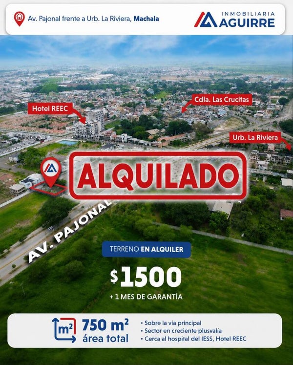 EN ALQUILER: amplio terreno de 750 m2 sobre la Av. Pajonal, frente a Urb La Riviera