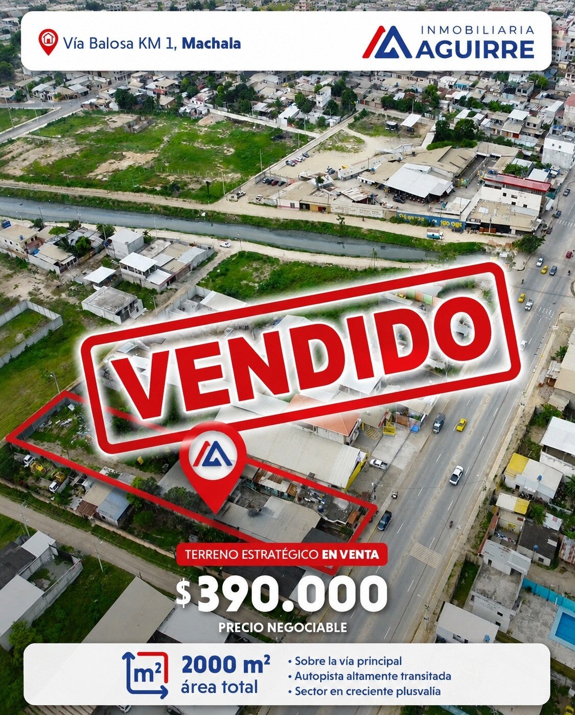 EN VENTA: 2000 m2 DE TERRENO EN LA VÍA BALOSA, Machala