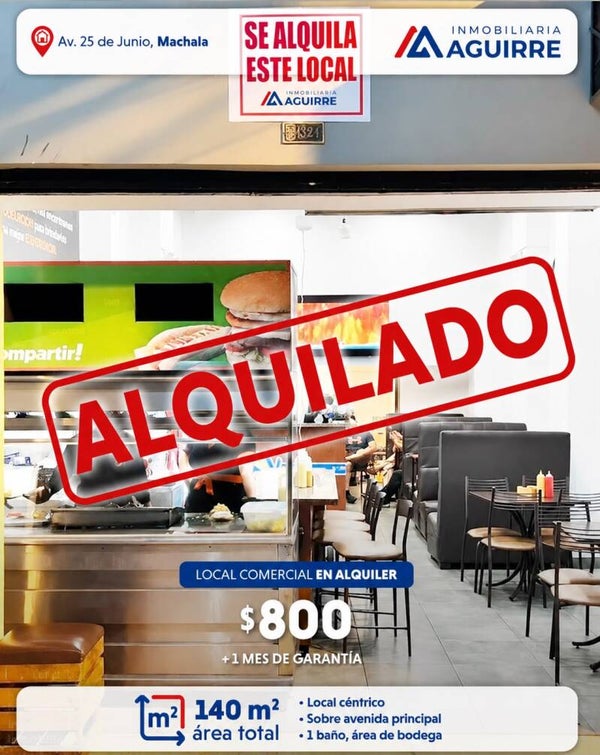 EN ALQUILER: amplio local comercial en pleno centro de Machala