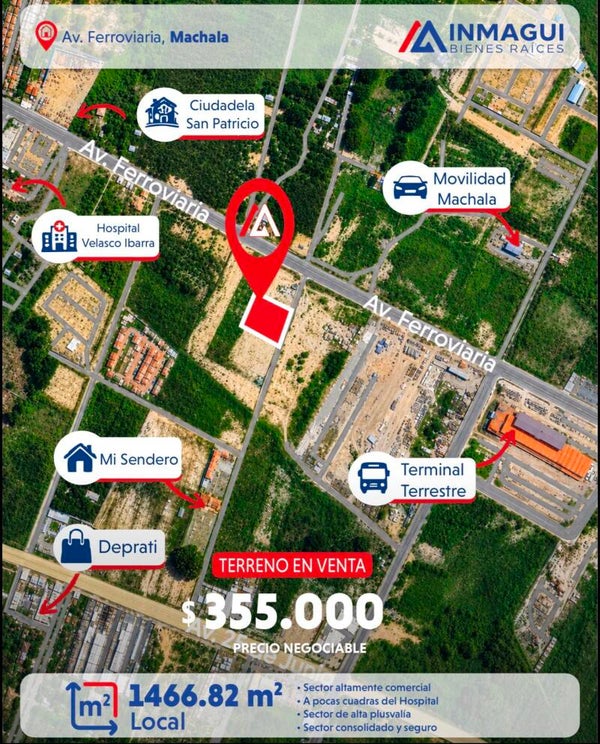 Terreno en venta en Machala, sobre la Av. Ferroviaria