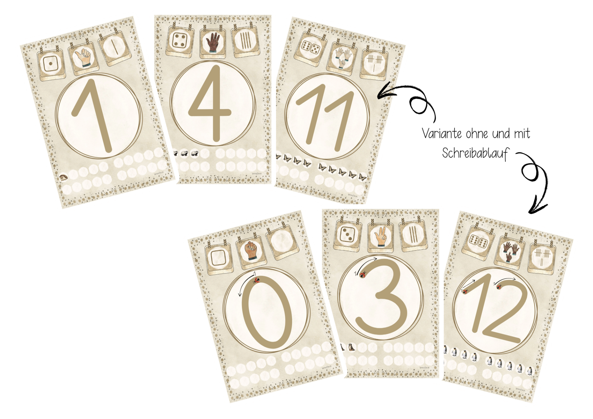 Sparpaket beige/hellbraun: Zahlenplakate 0-20