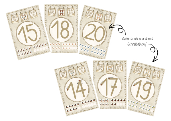 Zahlenplakate beige/hellbraun: 13-20