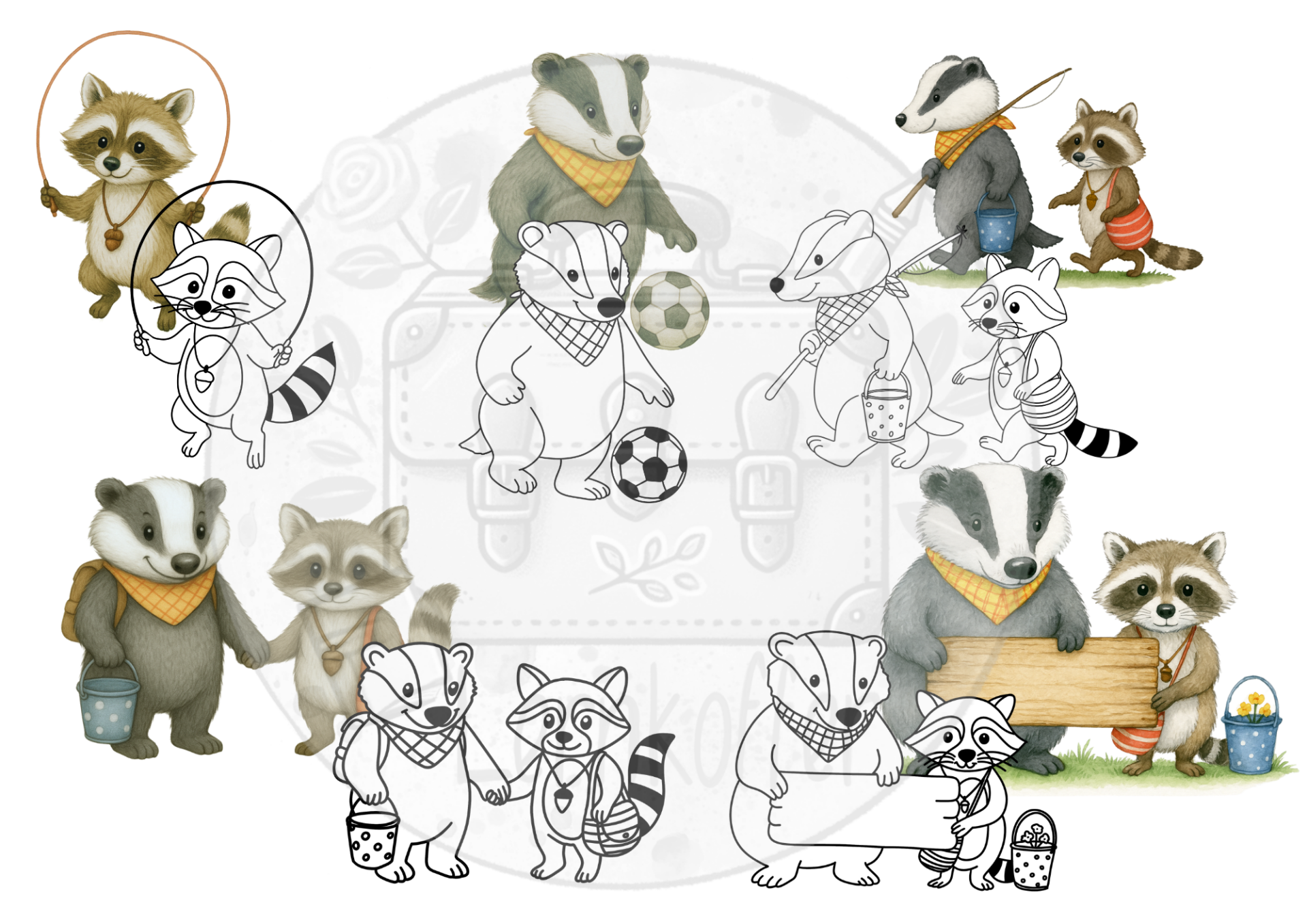 Clipart Set - Waschbär und Dachs
