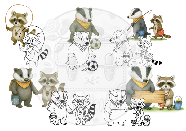 Clipart Set - Waschbär und Dachs