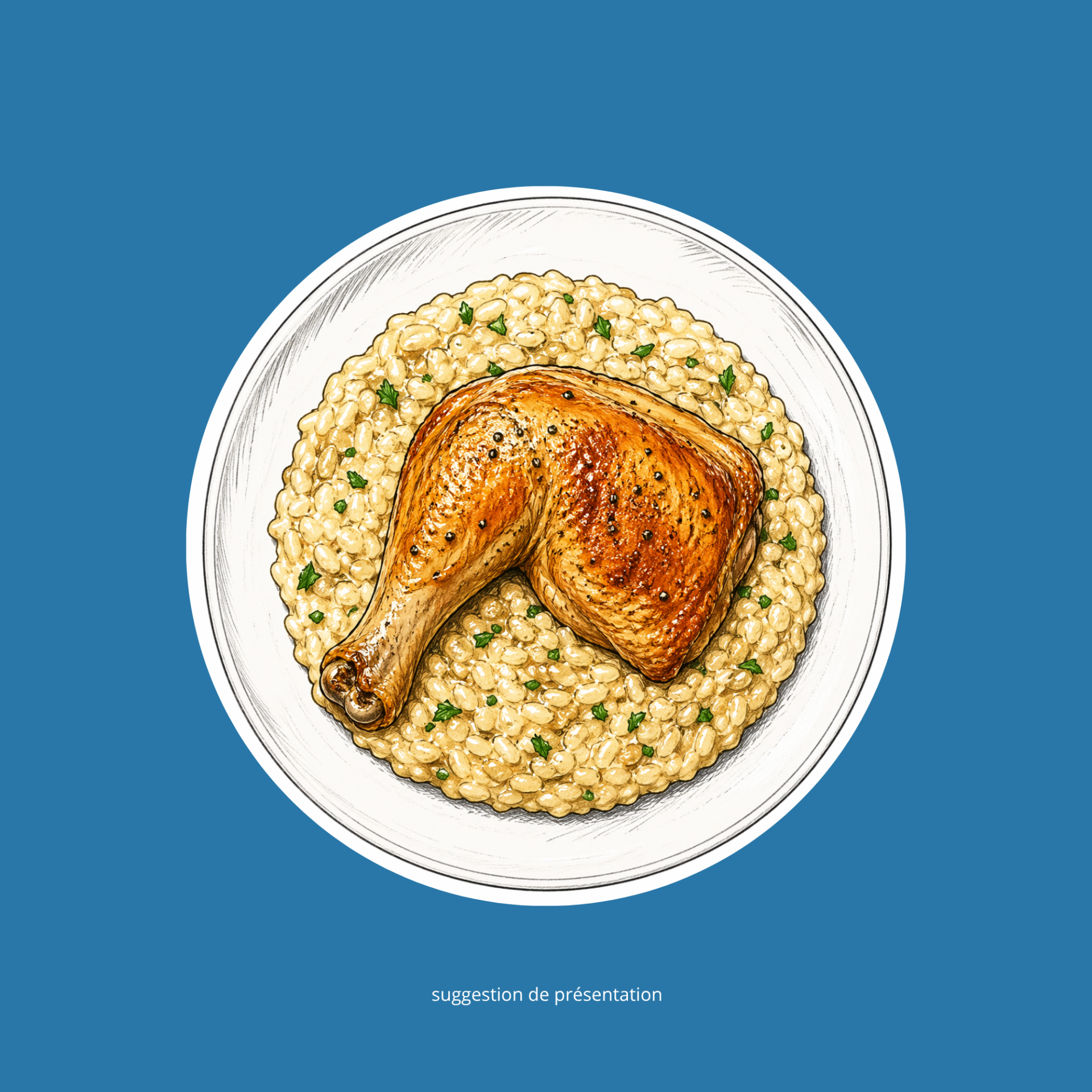 Cuisse de poulet rôti et risotto