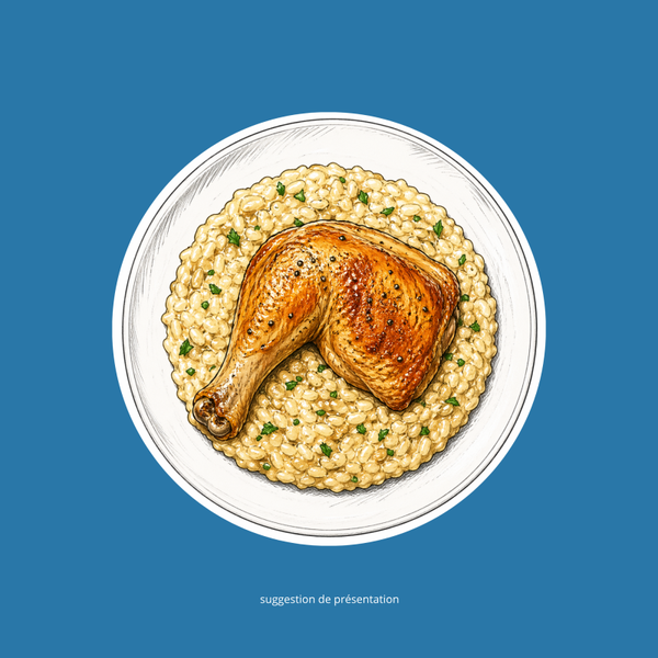 Cuisse de poulet rôti et risotto