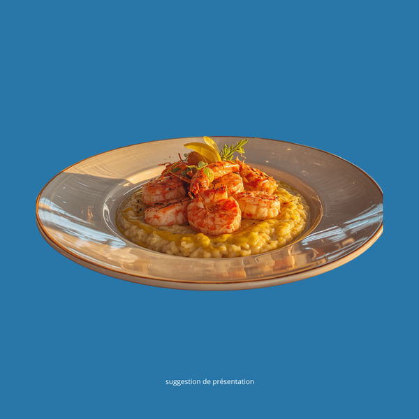Gambas flambées risotto