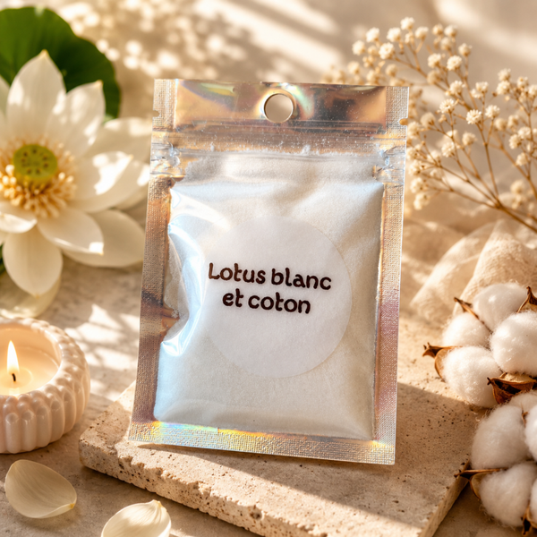 poudre parfumée odeur lotus blanc et coton