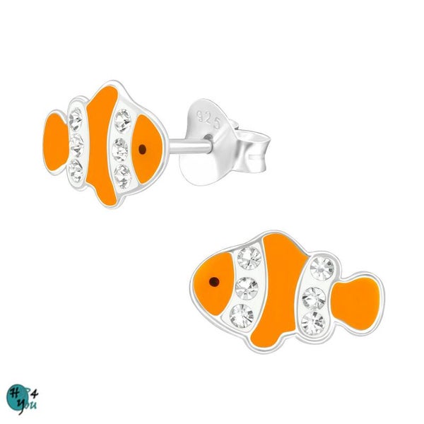 Zilveren kinderoorbellen: vis oorstekers met kristal