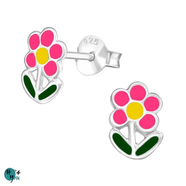 Zilveren kinderoorbellen: bloem oorstekers