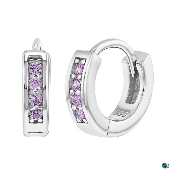 Zilveren kinderoorbellen: Smalle creool met roze Zirkonia