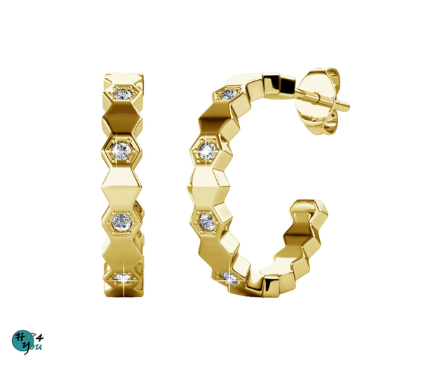 Gouden gebogen oorbel met kristal