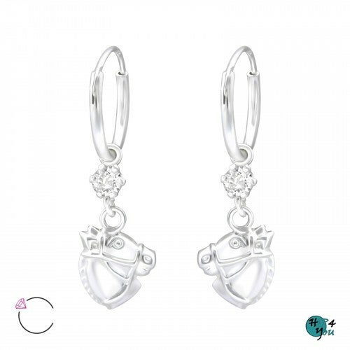 Zilveren Damesoorbellen: opknoping paard met krastallen van Swarovski ®