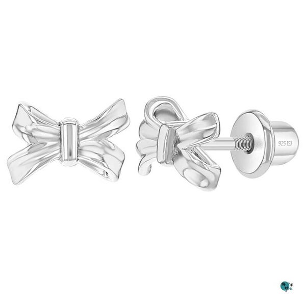 Zilveren kinderoorbellen met schroefsluiting: Strikje