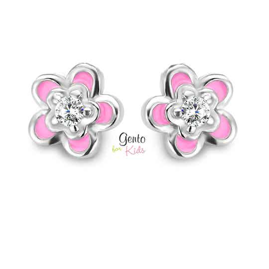 Gento For Kids kinderoorbellen: Roos bloemetje met glaskristal