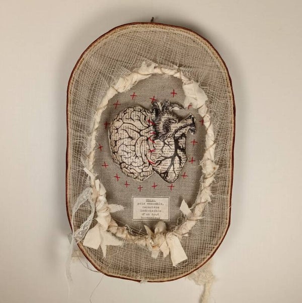Coeur cerveau - Tableau textile volume - 17/26,5cm