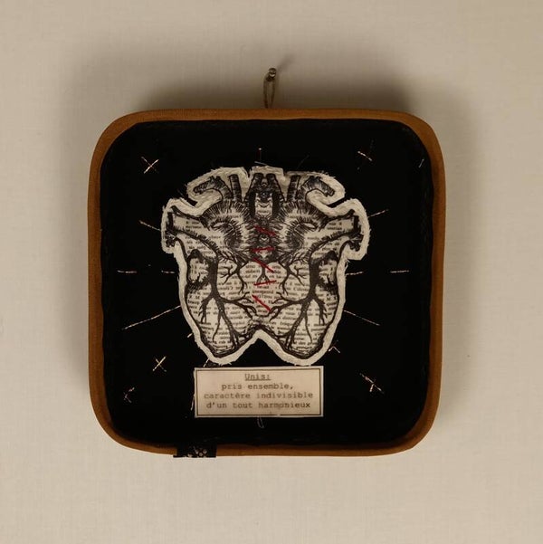 Double coeur tableau textile 10 cm sur 10cm