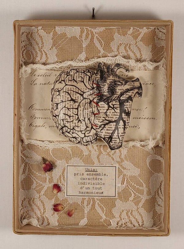 Coeur cerveau - Tableau textile volume - 15,5/21,5cm