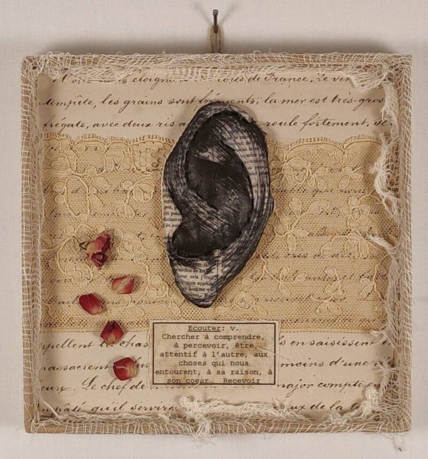 Oreille - Tableau textile volume - 15/15cm