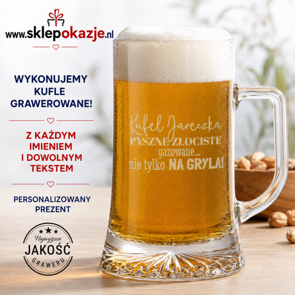GRAWEROWANY KUFEL DO PIWA z imieniem i własną treścią