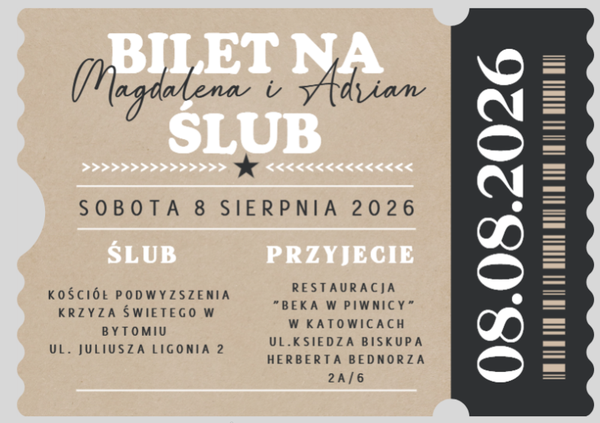 Zaproszenie ślubne / Dwustronny BILET / model #3
